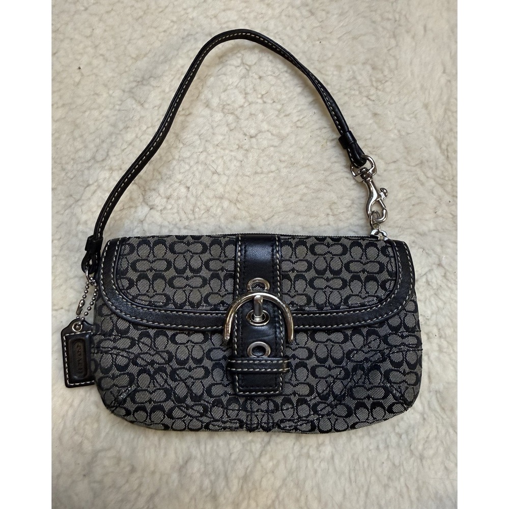 Vintage Y2K Coach Soho Mini Signature C Wristlet Black Jacquard Buckle Baguette